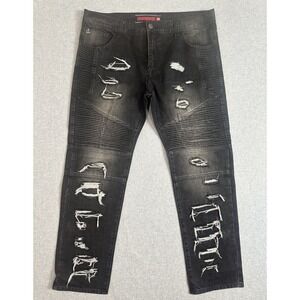 Grindhouse Moto Jeans Mens 38x32 Black Distressed Biker Grunge Y2K Stretch